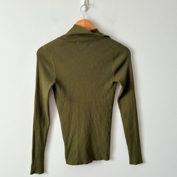 Aritzia Babaton Leyster Ribbed Polo Knit Sweater Top Dark Green Size Small - Picture 5 of 7